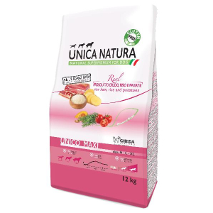 Unica Natura Корм сухой для собак средних, крупных и гигантских пород (ветчина, рис, картофель), 12кг