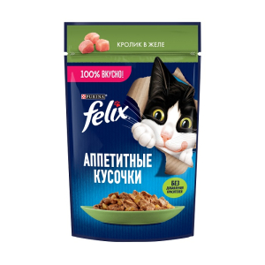 Felix "Аппетитные кусочки" Корм консервированный для кошек (кролик в желе), 75г
