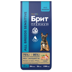 Брит Премиум Dog Sensitive сухой корм для собак с чувствительным пищеварением (лосось, индейка) 15кг