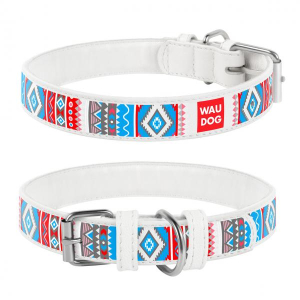 Collar Waudog Поводок для собак (рисунок этно, белый)