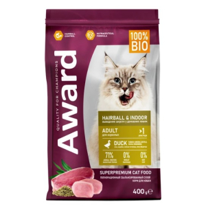 Award Cat Hairball & Indoor для выведения шерсти у взрослых домашних кошек (Утка, индейка)