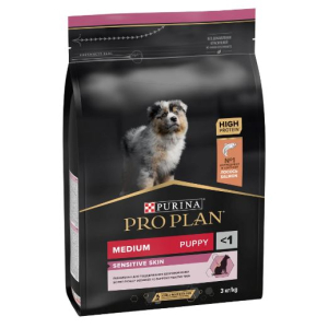 Purina Pro Plan Корм сухой для щенков средних пород с чувствительной кожей (лосось, рис), 3кг