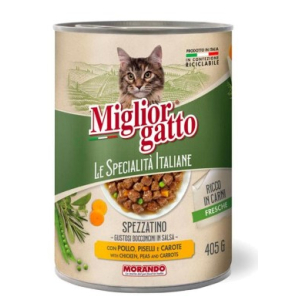 Miglior gatto Le Specialità Italiane для кошек кусочки в соусе курица, горох и морковь,405гр