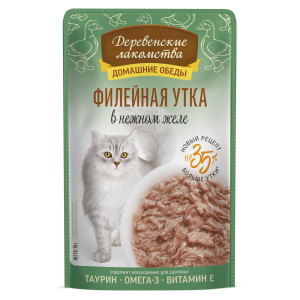 Деревенские Лакомства.Домашние обеды влажный корм для кошек желе (филе утки) 70гр