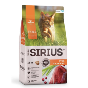 SIRIUS сухой корм для кошек стерилизованных, Утка и клюква, 12кг