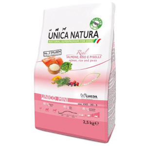 Unica Natura Корм сухой для собак мелких пород (семга, рис, горох), 800г