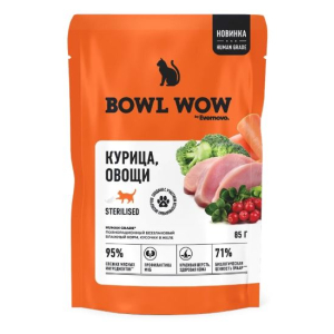 Bowl Wow влажный корм для стерилизованных кошек, желе (курица, овощи) 85гр