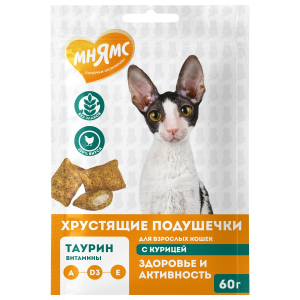 Мнямс хрустящие подушечки для кошек "Здоровье и активность"  (курица) 60гр