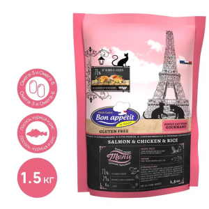 Bon Appetit Gourmand Корм сухой для привередливых кошек (курица, лосось, рис), 1,5кг