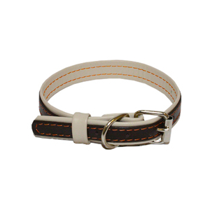 412230-3 Ошейник кожаный, ш 30, обх 40-55, коричневый верх, белый низ