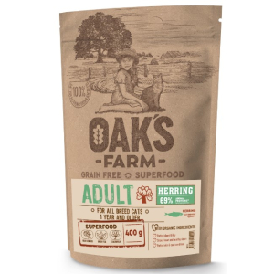 OAK'S FARM Grain Free Herring Adult Cat сухой корм  для кошек взрослых, беззерновой, Сельдь ,400гр