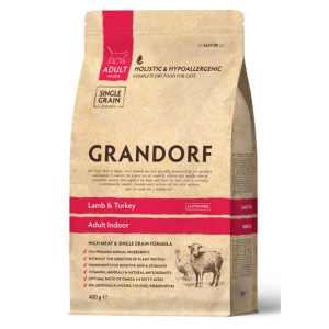 Grandorf Indoor Корм сухой низкозерновой для взрослых кошек (ягненок, индейка), 0.4кг