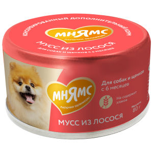 Мнямс вляжный корм для собак и щенков, мусс (лосось) 80гр