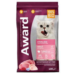 Award Cat Sterilized для взрослых стерилизованных кошек (Индейка, курица)