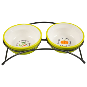 Миски Mr.Kranch на подставке для собак и кошек двойные 2x290 мл летние овощи, салатовые