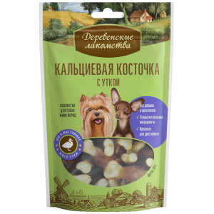 Деревенские лакомства Лакомство для собак мини-пород (кальциевая косточка с уткой), 55г
