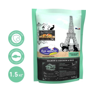 Bon Appetit Urinary Корм сухой для кошек, прифилактика МКБ (курица, лосось), 1,5кг
