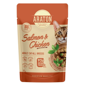 Nature's Protection ARATON Adult влажный корм для кошек всех пород, кусочки в соусе (лосось,  курица) 85гр