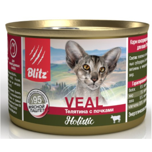BLITZ Консервы для кошек "Телятина с почкой", 200 гр