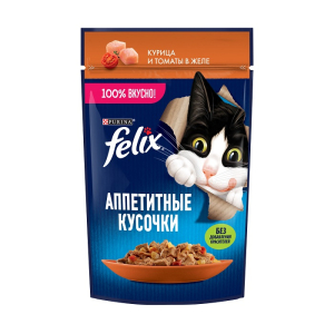 Felix "Аппетитные кусочки" Корм консервированный для кошек (курица, томаты в желе), 75г