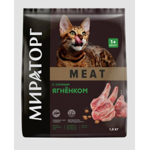 Мираторг Meat сухой корм для кошек старше 1 года, с сочным ягненком, 1,5кг