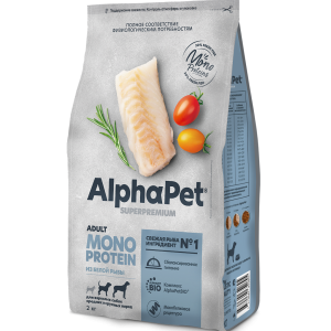 AlphaPet MONOPROTEIN сухой корм для собак средних и крупных пород белая рыба  2кг