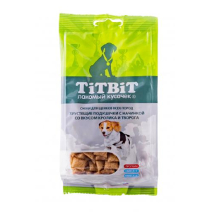 TiTBiT Лакомство для щенков (хрустящие подушечки с кроликом и творогом), 95г