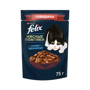 Felix "Мясные ломтики" Корм консервированный для кошек (говядина в соусе), 75г