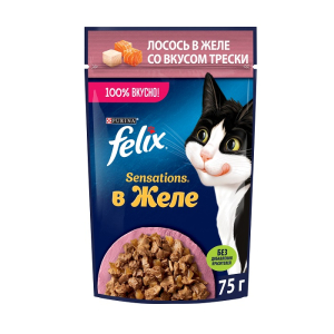 Felix Sensations Корм консервированный для кошек (лосось, треска в желе), 75г