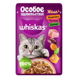 Whiskas влажный корм для кошек особое удовольствие, желе с индейкой, печенью и овощами, 75гр
