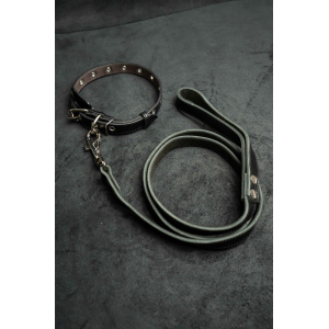 Поводок из натуральной кожи, цвет черный с черной нитью 120см