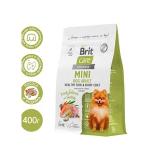 Brit Care Mini Adult Healthy Skin&Shiny Coat сухой корм для взрослых cобак мини пород с лососем и индейкой "Здоровая кожа и шерсть" 400 гр