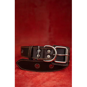 Ошейник из натуральной кожи, цвет коричневый с рыжей нитью 40см