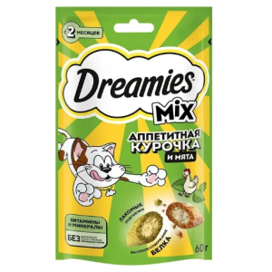Лакомство Dreamies для взрослых кошек с добавлением курицы и мяты, 60г