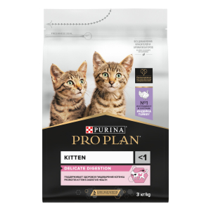 Purina Pro Plan Корм сухой для котят с чувствительным пищеварением (индейка), 3кг