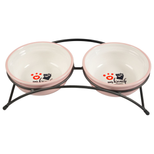 Миски Mr.Kranch на подставке для собак и кошек двойные 2x290 мл с лапкой, розовые