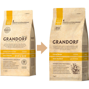 Grandorf Probiotics Корм сухой низкозерновой для стерилизованных кошек, с пробиотиками (4 вида мяса), 400г