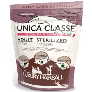 Unica Classe Adult Sterilized Hairball для стерилизованных кошек, выведение шерсти из организма (Ягненок), 300 гр