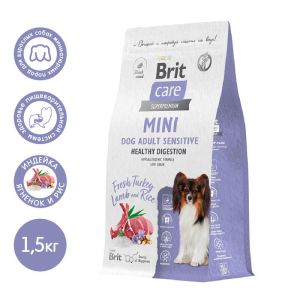 Brit Care Mini Adult Sensitive Healthy Digestion сухой корм для взрослых cобак миниатюрных пород с индейкой и ягненком "Чувствительное пищеварение" 1,5кг