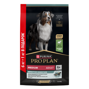 ProPlan сухой корм для собак средних пород с чувствительным пищеварением (ягненок) 6+1кг