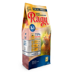 RAGU 3 in 1 Корм сухой для кошек, 1,5кг