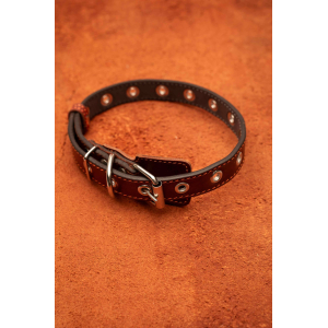 Ошейник из натуральной кожи, цвет светло-коричневый с рыжей нитью  50см