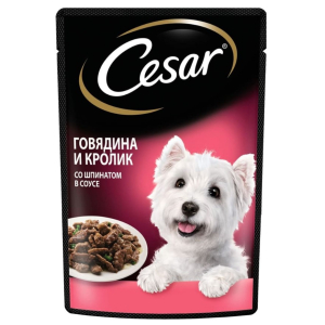 Cesar Корм консервированный для взрослых собак всех пород, Говядина и кролик со шпинатом, 85г