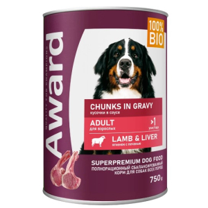 Award Dog для взрослых собак (Ягненок с печенью в соусе), 750гр