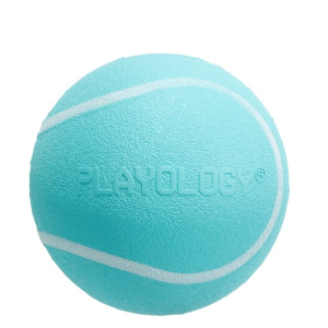 Playology жевательный мяч SQUEAKY CHEW BALL для собак средних и крупных пород с пищалкой и с ароматом арахиса, цвет голубой, 8 см