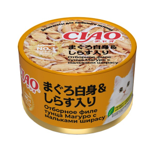 INABA ЧАО консерва для кошек тунец Магуро (белое мясо с ширасу) 85гр