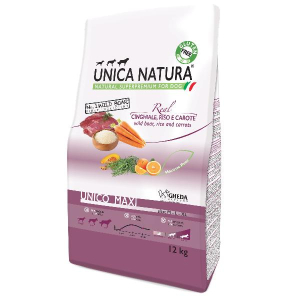 Unica Natura Корм сухой для собак средних, крупных и гигантских пород (дикий кабан, рис, морковь), 12кг