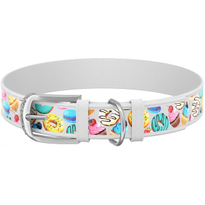 Collar Waudog Ошейник для собак (рисунок пончики, белый)