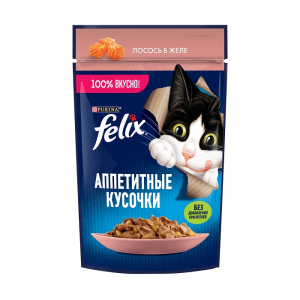 Felix "Аппетитные кусочки" Корм консервированный для кошек (лосось в желе), 75г