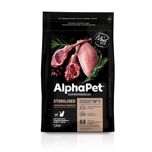 AlphaPet сухой корм для взрослых стерилизованных кошек,с ягненком и индейкой,1,5кг